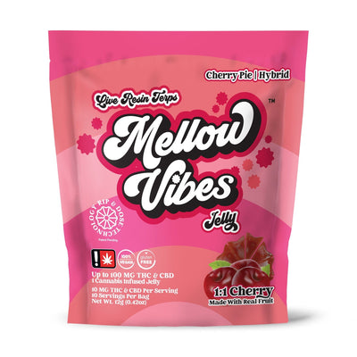 Melow Vibes 1:1 Cherry Jellies | 100mg THC & CBD | Cherry Pie Strain | Hybrid