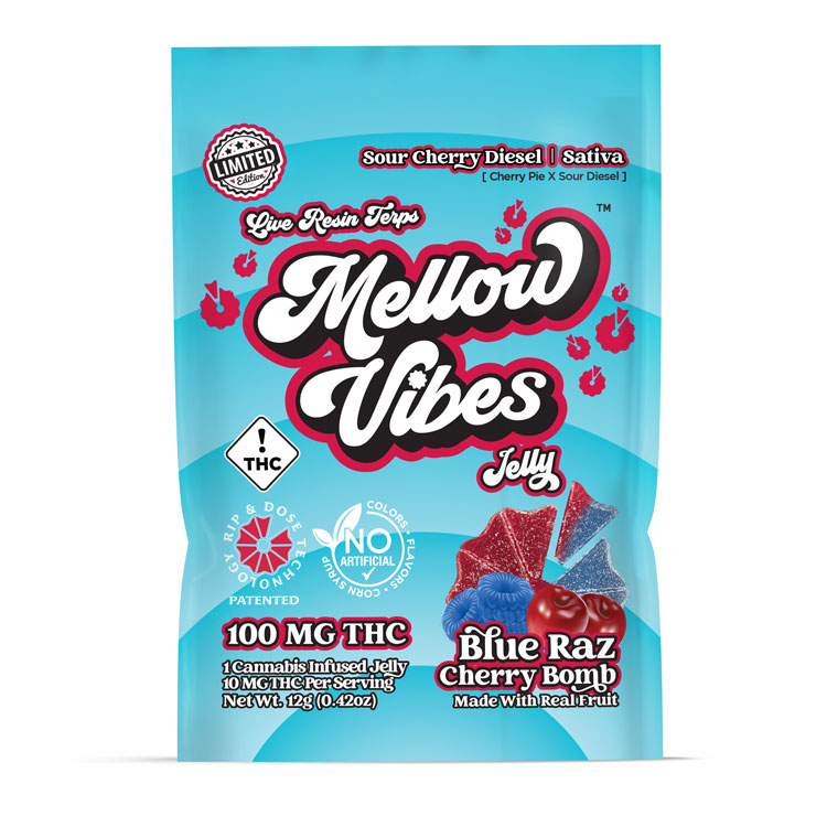 Mellow Vibes Blue Raz Cherry Bomb Edible Jellies